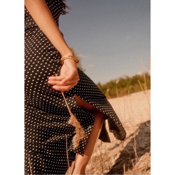 SEZANE Black & White Polka Dot Printed Open Back Organic Cotton Luce Midi Dress - Picture 6 of 14